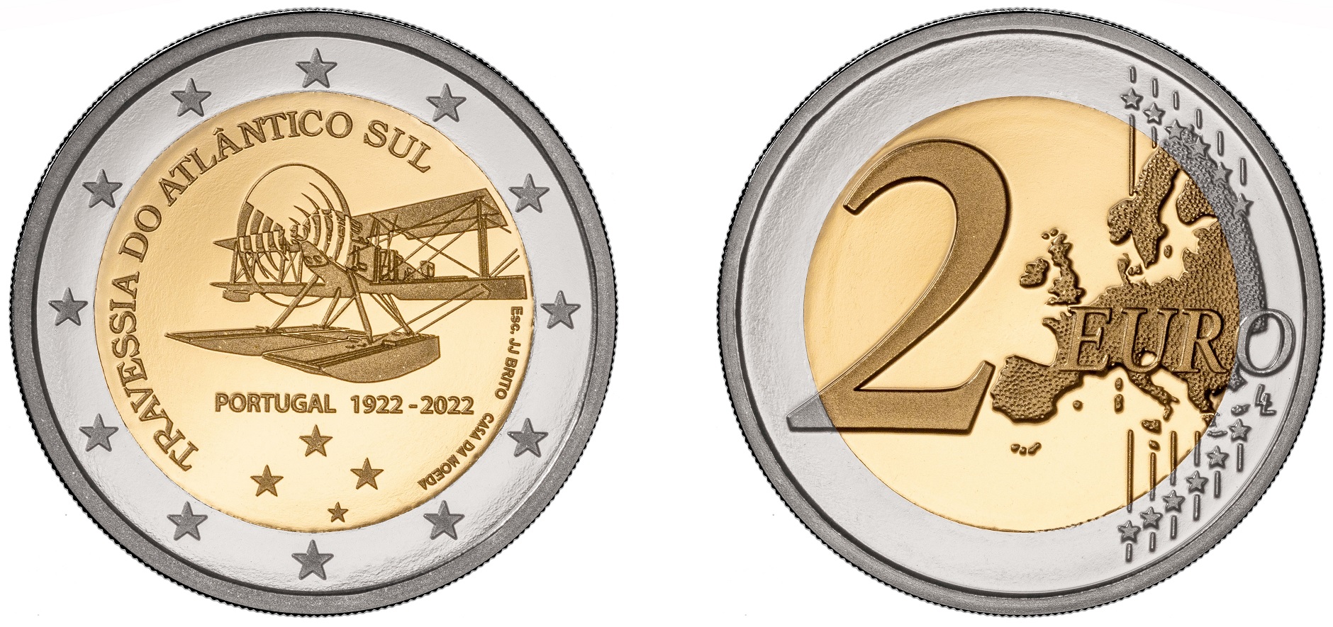 2 euro Portugal 2022 Proof - Crossing of the South Atlantic (zoom)