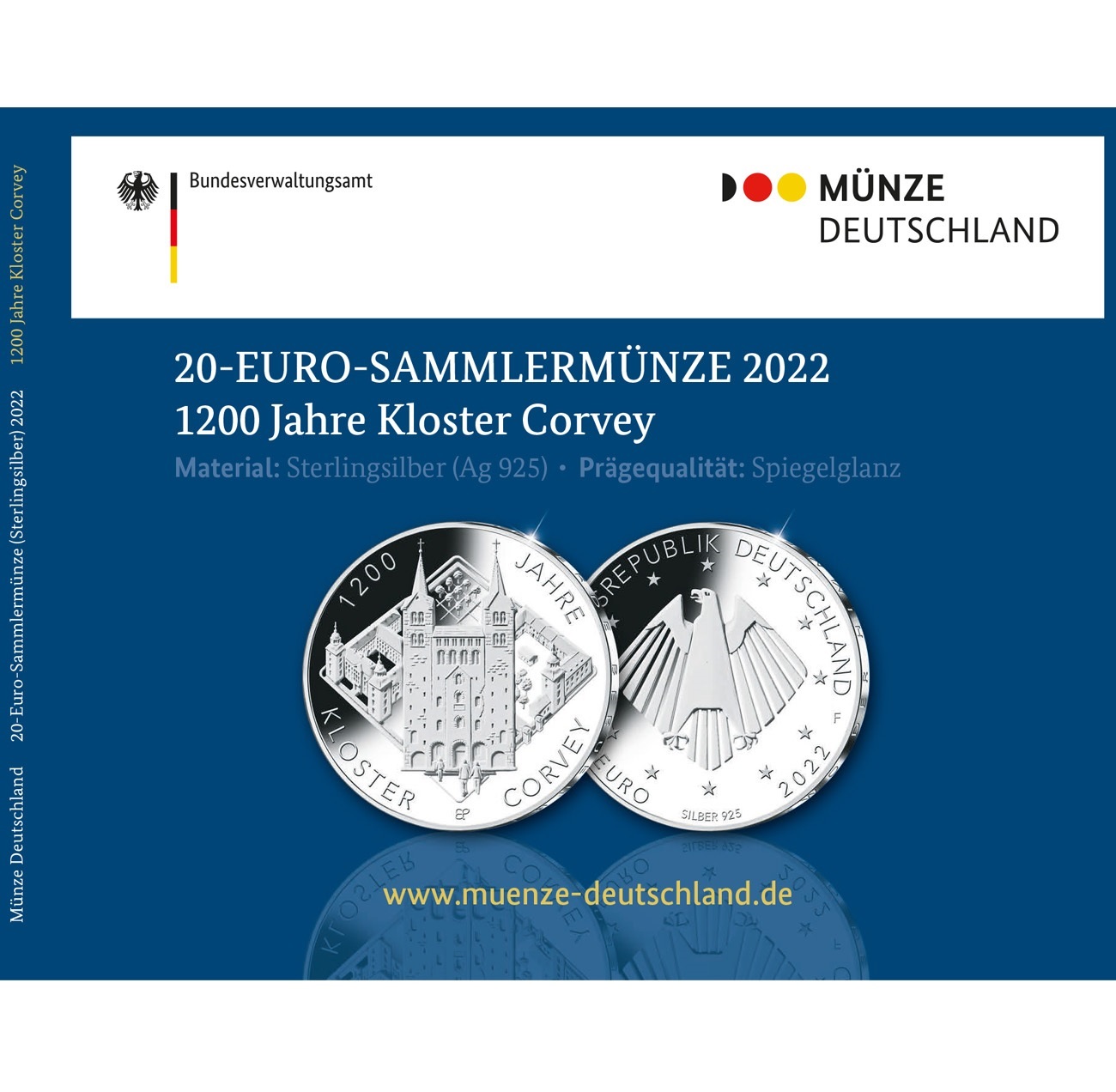 (EUR03.Proof.2022.910109sf5) 20 euro Germany 2022 F Proof silver - Abbey of Corvey Front (zoom)