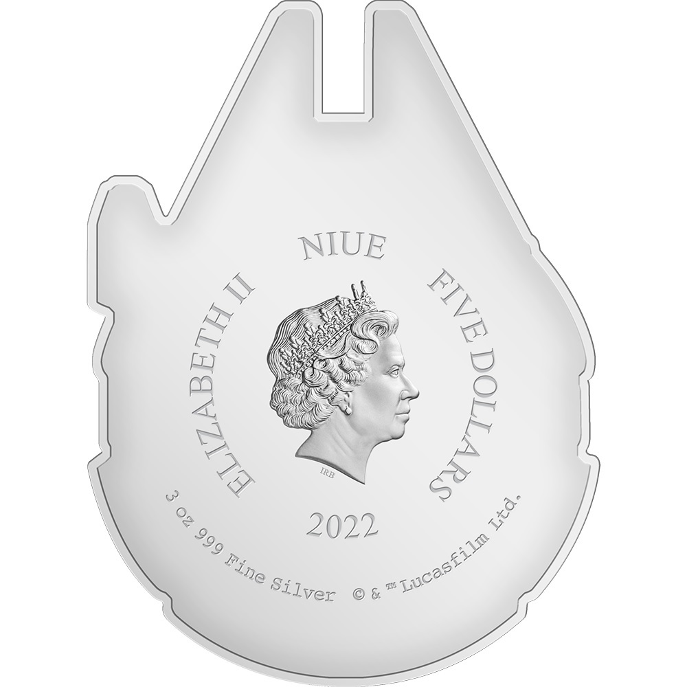 (W160.5.D.2022.30-01167) 5 Dollars Niue 2022 3 ounces Proof silver - Millennium Falcon Obverse (zoom)