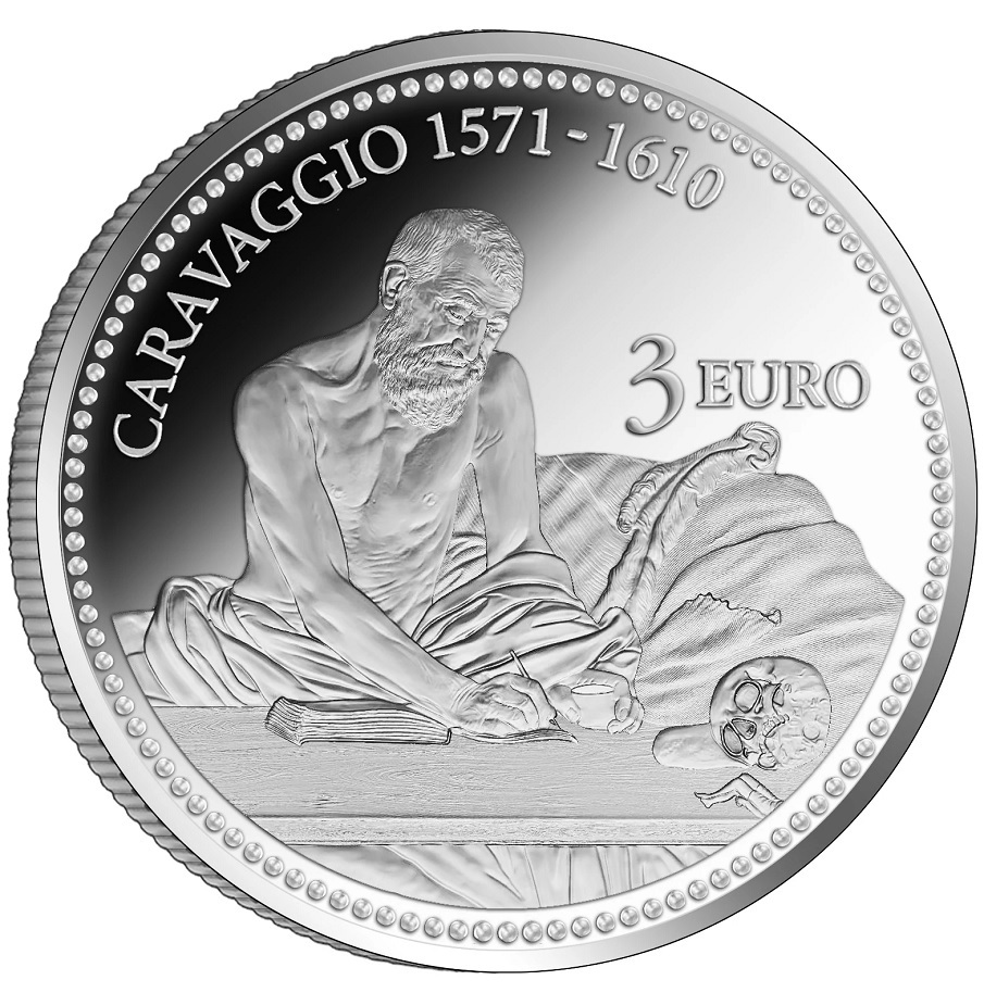 (EUR13.BU.2022.3.E.1) 3 euro Malta 2022 BU - Saint Jerome Writing, by Caravaggio Reverse (zoom)