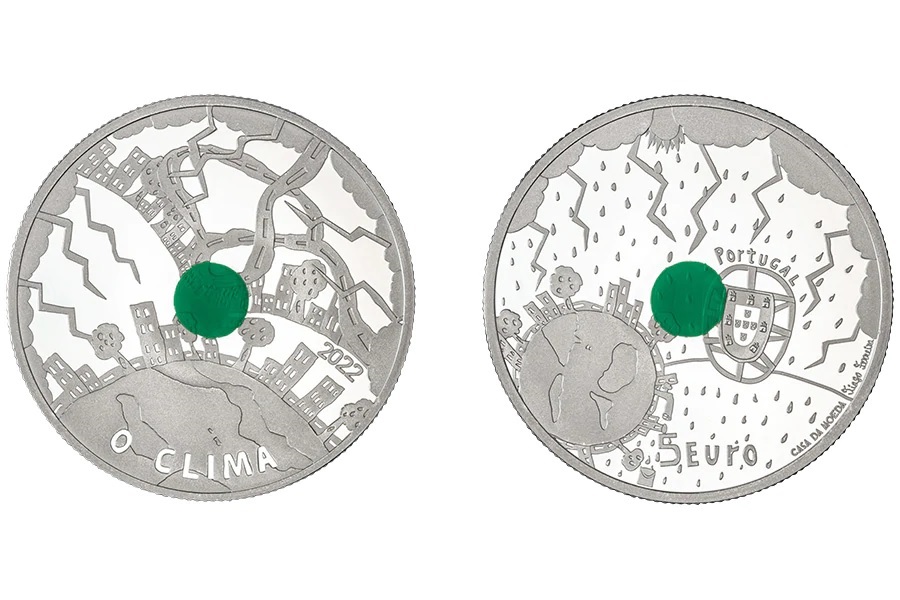 (EUR15.Proof.2022.1022813) 5 € Portugal 2022 Proof silver - Climate (green) (zoom)