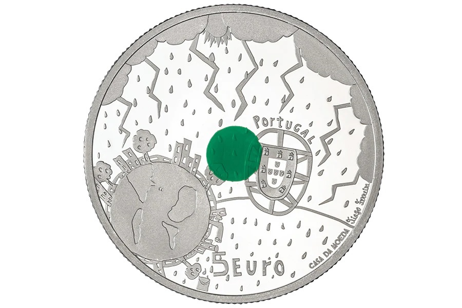 (EUR15.Proof.2022.1022813) 5 euro Portugal 2022 Proof silver - Climate (green) Obverse (zoom)