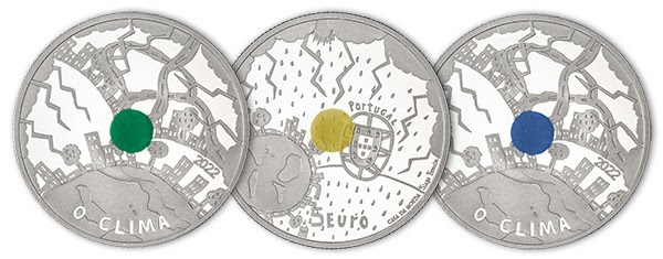 (EUR15.Proof.2022.1025472) 5 € Portugal 2022 Proof Ag - Climate (blue) (blog illustration) (zoom)