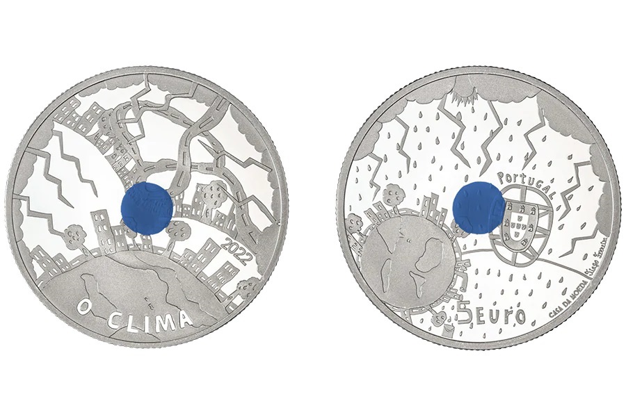 (EUR15.Proof.2022.1025472) 5 € Portugal 2022 Proof silver - Climate (blue) (zoom)