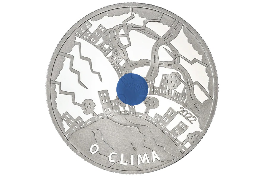 (EUR15.Proof.2022.1025472) 5 euro Portugal 2022 Proof silver - Climate (blue) Reverse (zoom)
