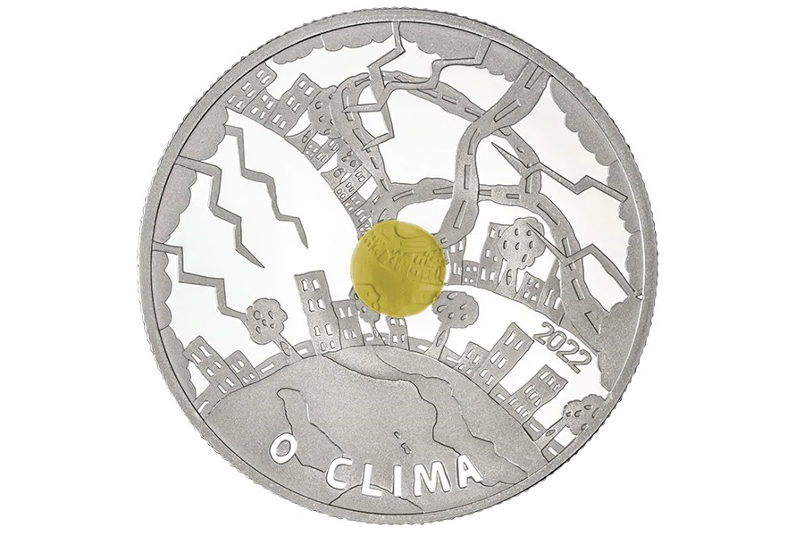 (EUR15.Proof.2022.1025481) 5 euro Portugal 2022 Proof silver - Climate (yellow) Reverse (zoom)