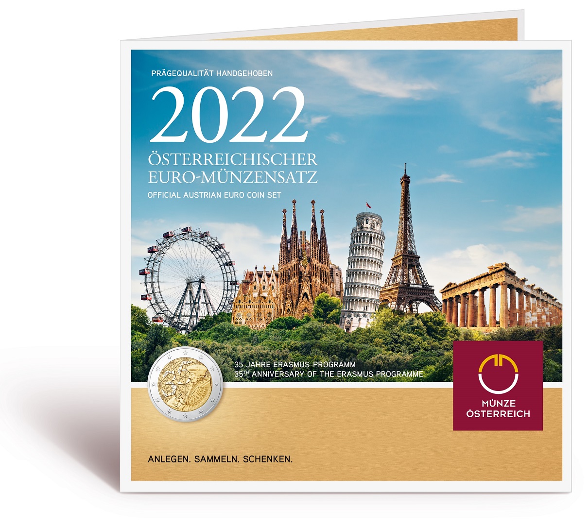 (EUR01.BU.set.2022.25158) BU coin set Austria 2022 (Erasmus Programme) (half-open) (zoom)