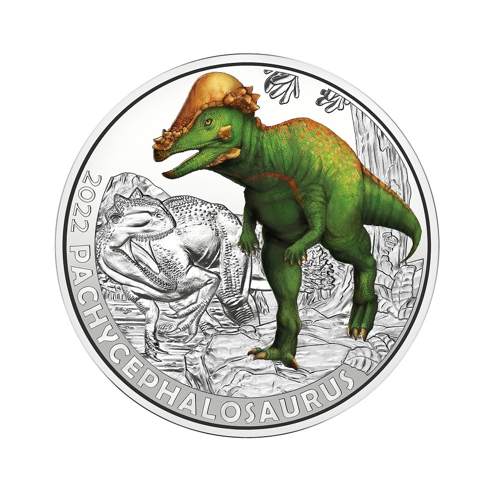 (EUR01.Unc.2022.25624) 3 euro Austria 2022 - Pachycephalosaurus wyomingensis Reverse (zoom)