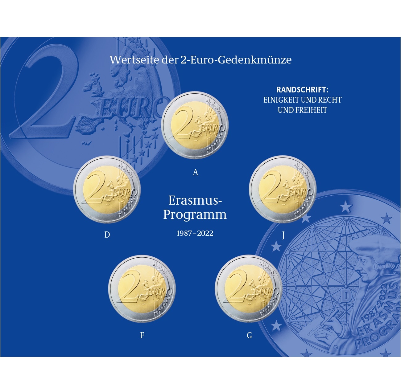 (EUR03.BU.set.2022.2.n) Coin set 2 € Germany 2022 BU - Erasmus Programme (reverses) (zoom)