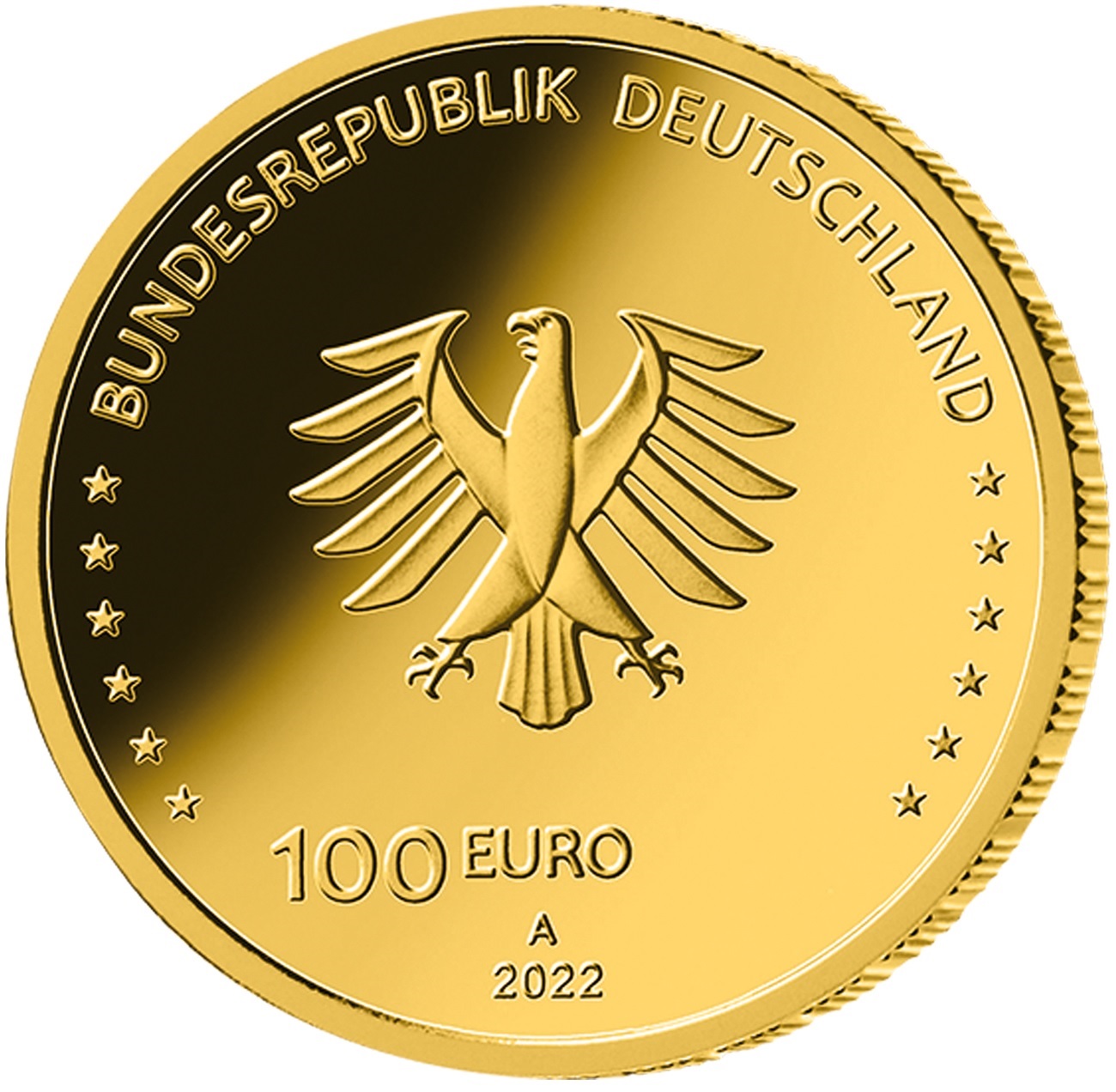 (EUR03.Proof.2022.SGM2201M41S5) 100 euro Germany 2022 A BU gold - Liberty Obverse (zoom)