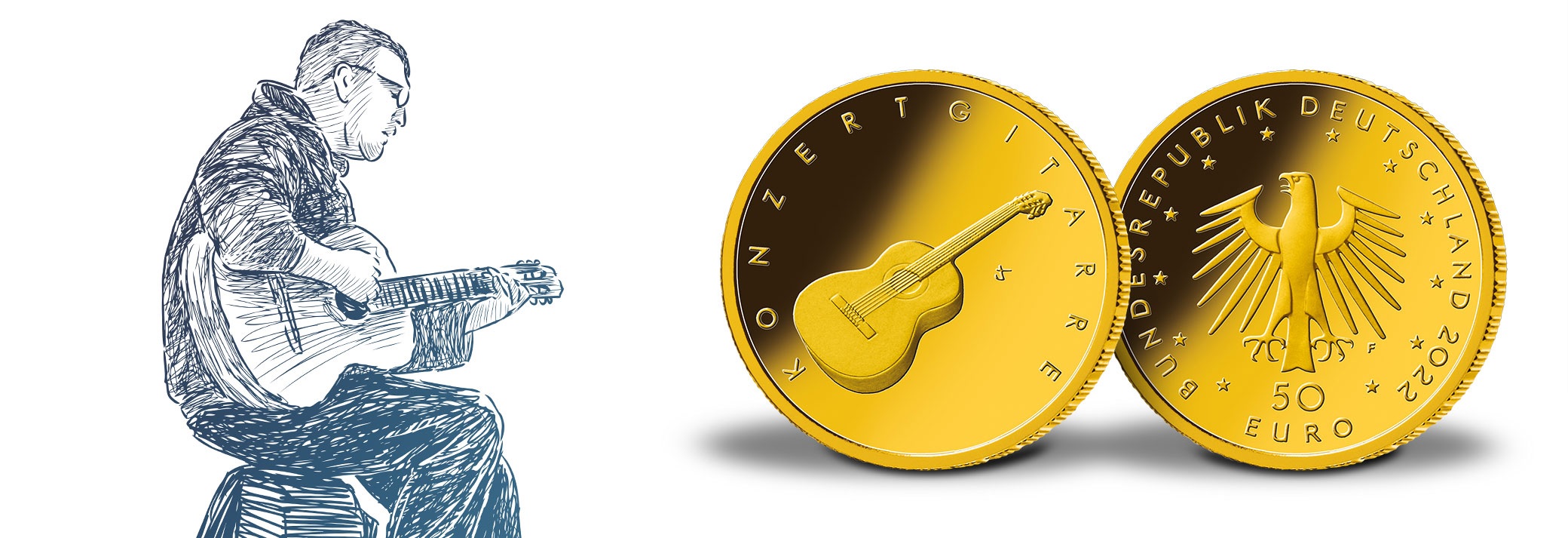 (EUR03.Proof.2022.SGM2201M44S5) 50 € Germany 2022 F BU gold - Concert guitar (blog illustration) (zoom)