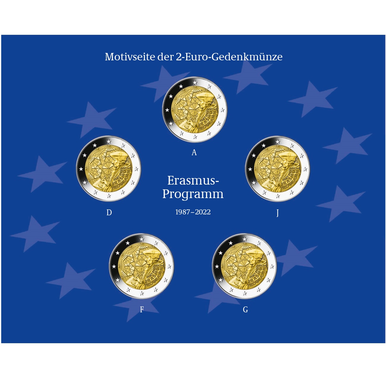 (EUR03.Proof.set.2022.2.s) Coin set 2 € Germany 2022 Proof - Erasmus Programme (obverses) (zoom)