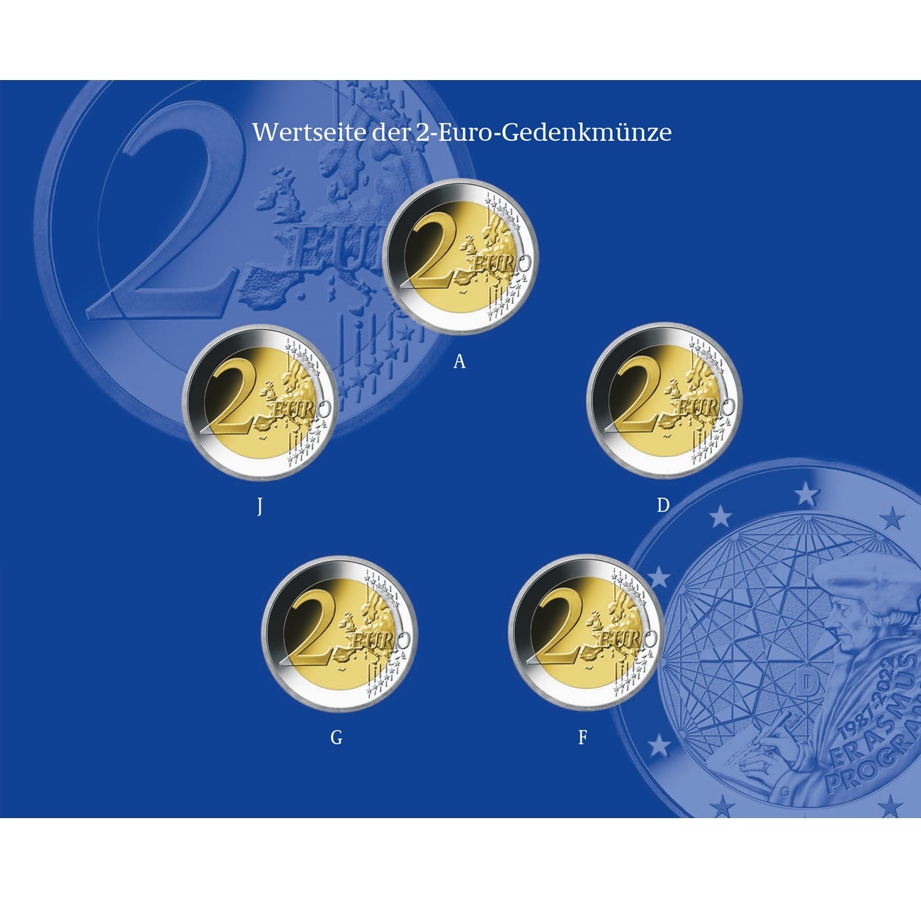 (EUR03.Proof.set.2022.2.s) Coin set 2 € Germany 2022 Proof - Erasmus Programme (reverses) (zoom)