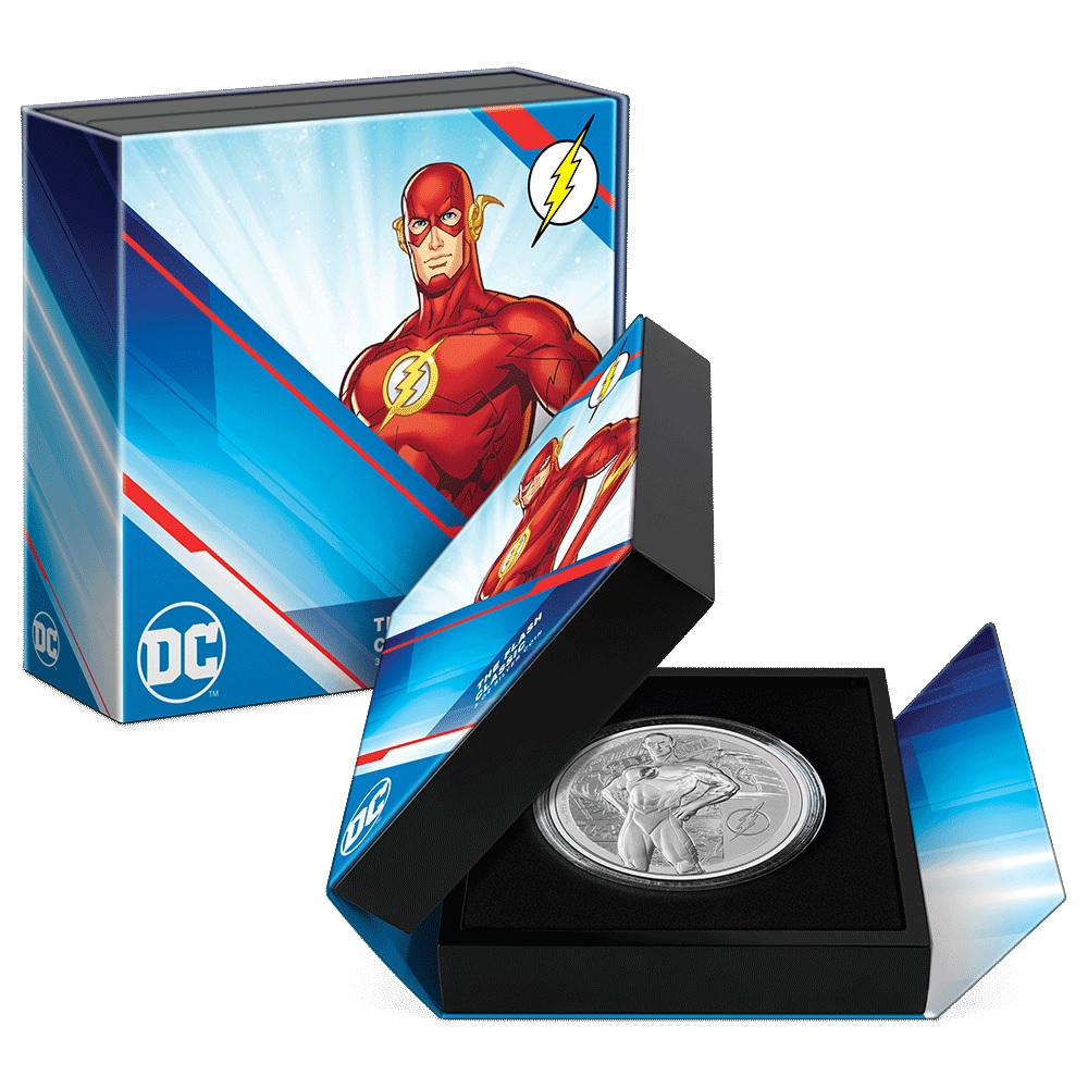 (W160.10.D.2022.30-01252) 10 $ Niue 2022 3 oz Proof silver - The Flash (packaging) (zoom)