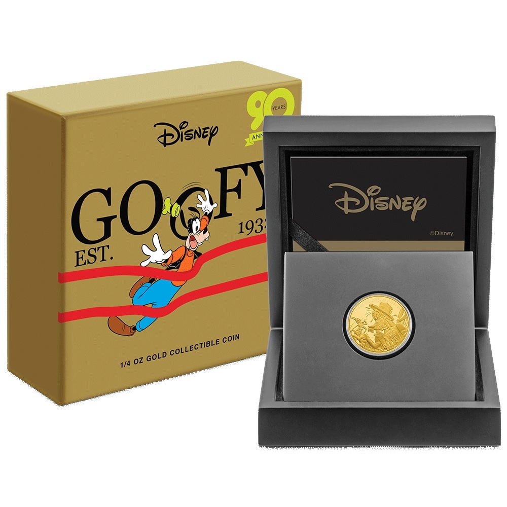 (W160.25.D.2022.30-01266) 25 $ Niue 2022 quarter oz Proof gold - Goofy (case and box) (zoom)