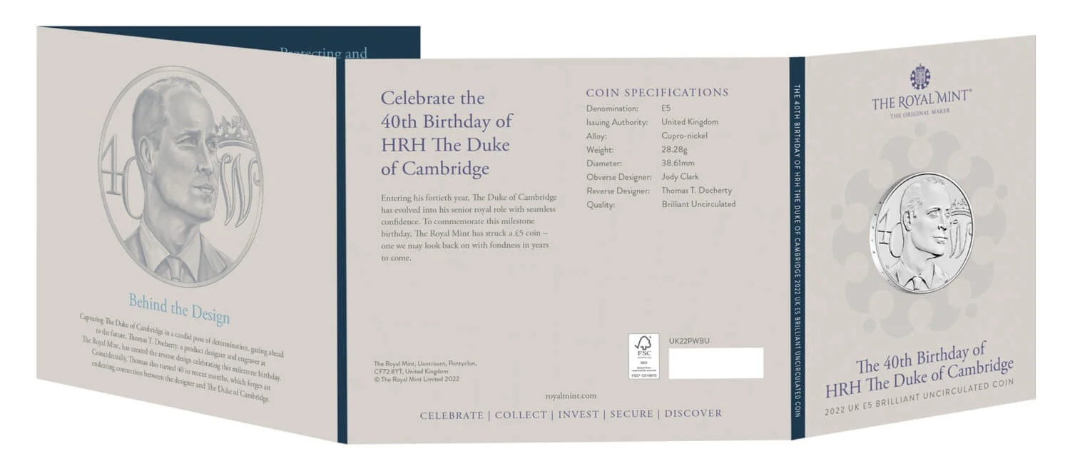 (W185.5.P.2022.UK22PWBU) 5 £ HRH The Duke of Cambridge 2022 BU (packaging outside part) (zoom)