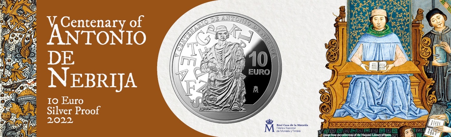 (EUR05.Proof.2022.92927005) 10 euro Spain 2022 Proof silver - Antonio de Nebrija (blog illustration) (zoom)
