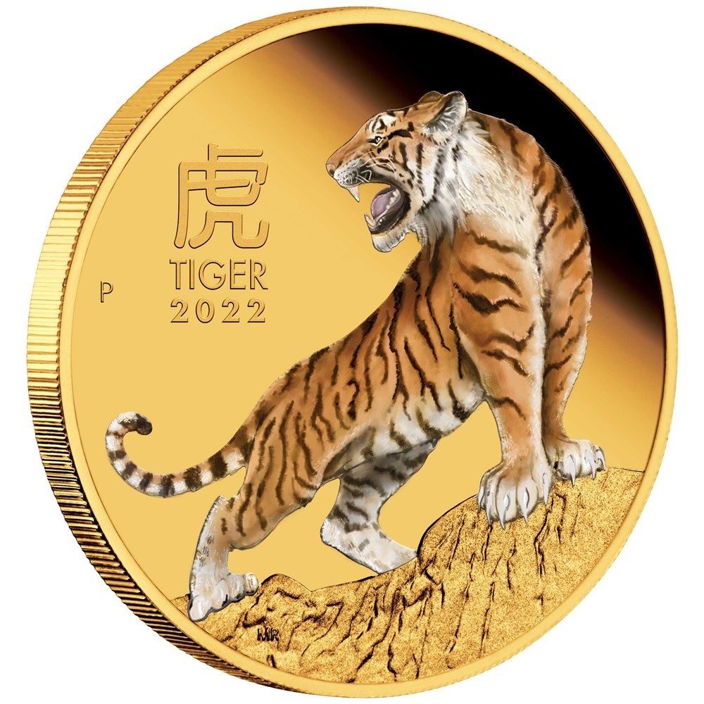 (W017.100.D.2022.3S2215DDAA) 100 $ Australia 2022 1 oz Proof gold - Lunar Year of the Tiger (edge) (zoom)