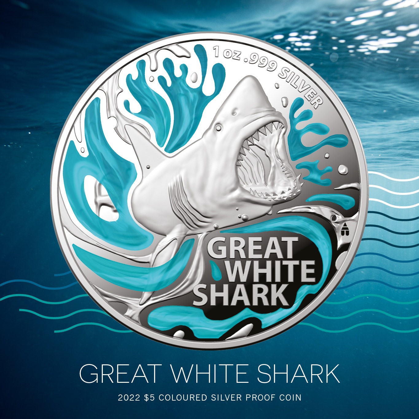 (W017.5.D.2022.1) 5 $ Australia 2022 1 oz Proof Ag - Great white shark (blog illustration) (zoom)