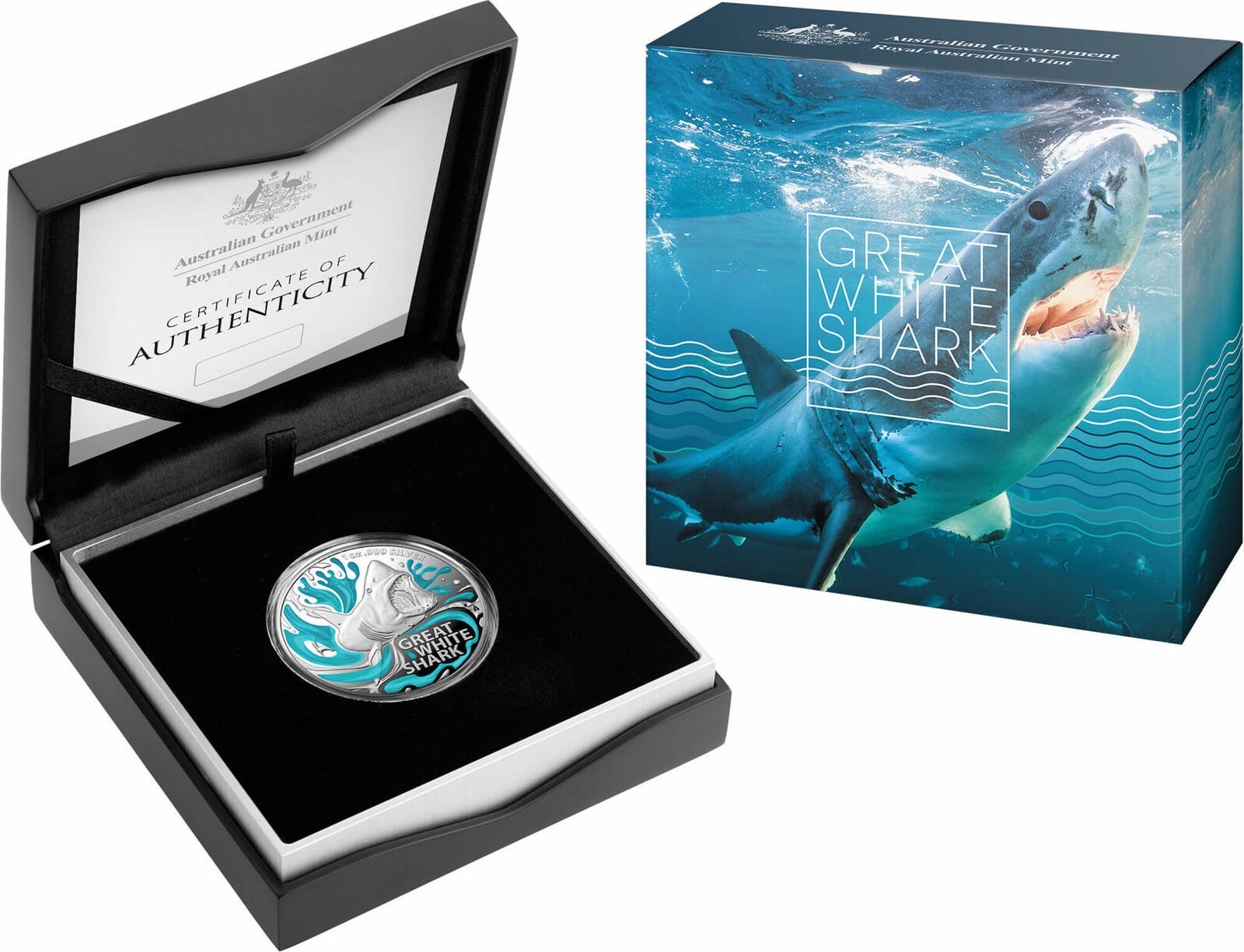 (W017.5.D.2022.1) 5 $ Australia 2022 1 oz Proof Ag - Great white shark (case and box) (zoom)