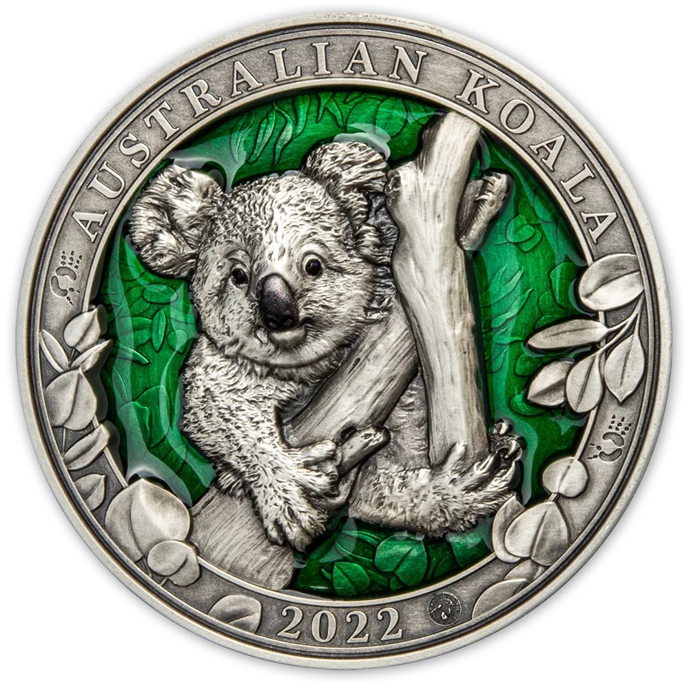 (W022.5.D.2022.3.oz.Ag.4) 5 Dollars Barbados 2022 3 oz Antique silver - Koala Reverse (zoom)