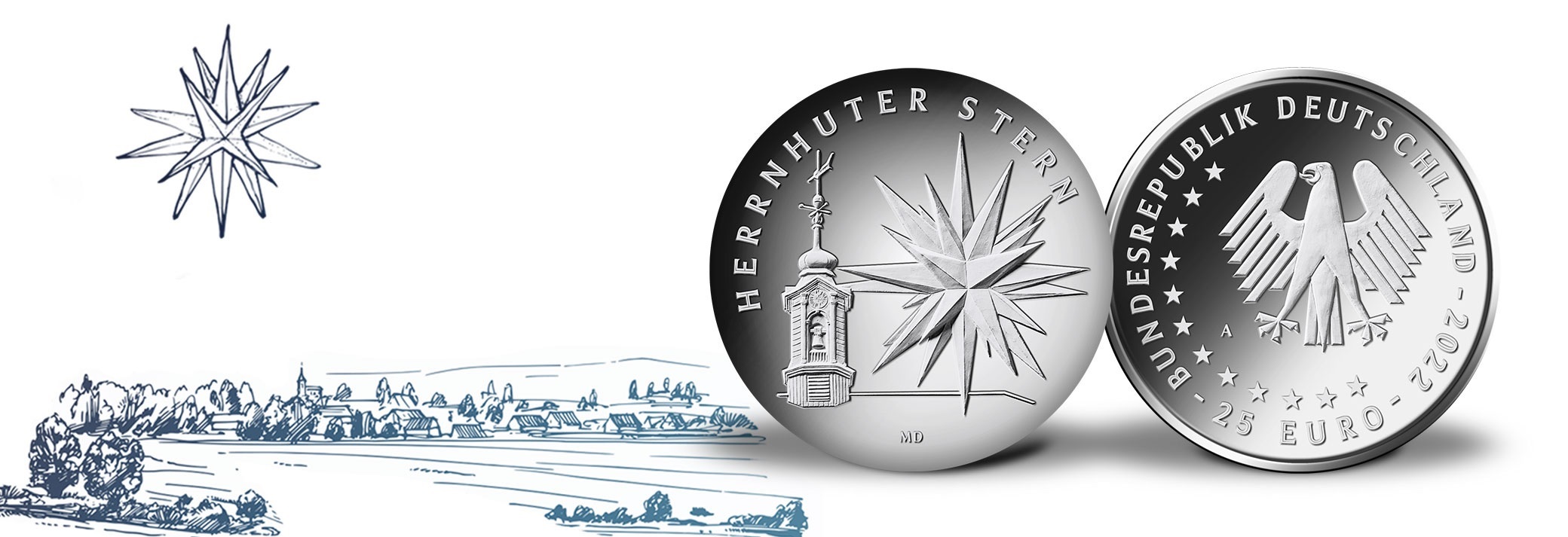 (EUR03.Proof.2022.912504S5) 25 € Germany 2022 A Proof silver - The Herrnhut Star (blog illustration) (zoom)