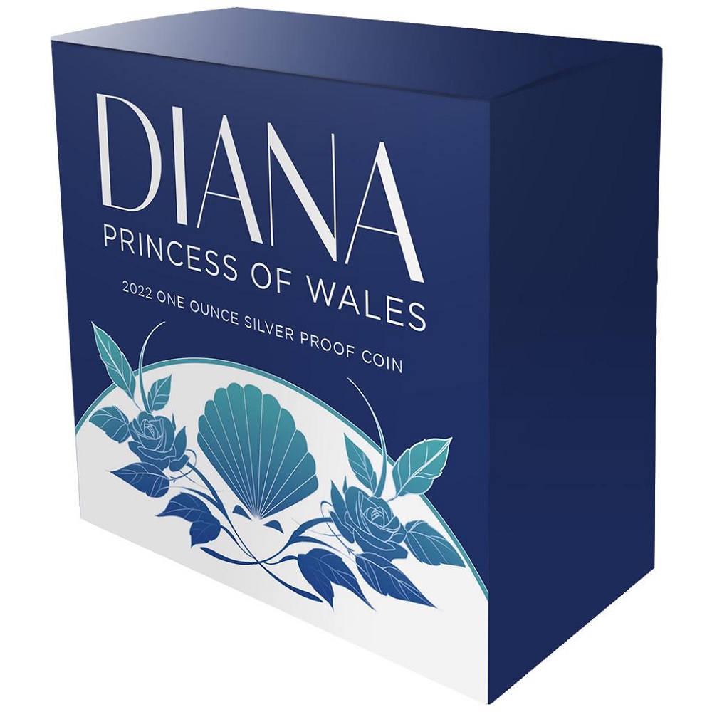 (W221.1.5.D.2022.1.oz.Ag.3) 5 $ Tokelau 2022 1 oz Proof silver - Diana, Princess of Wales (packaging front) (zoom)
