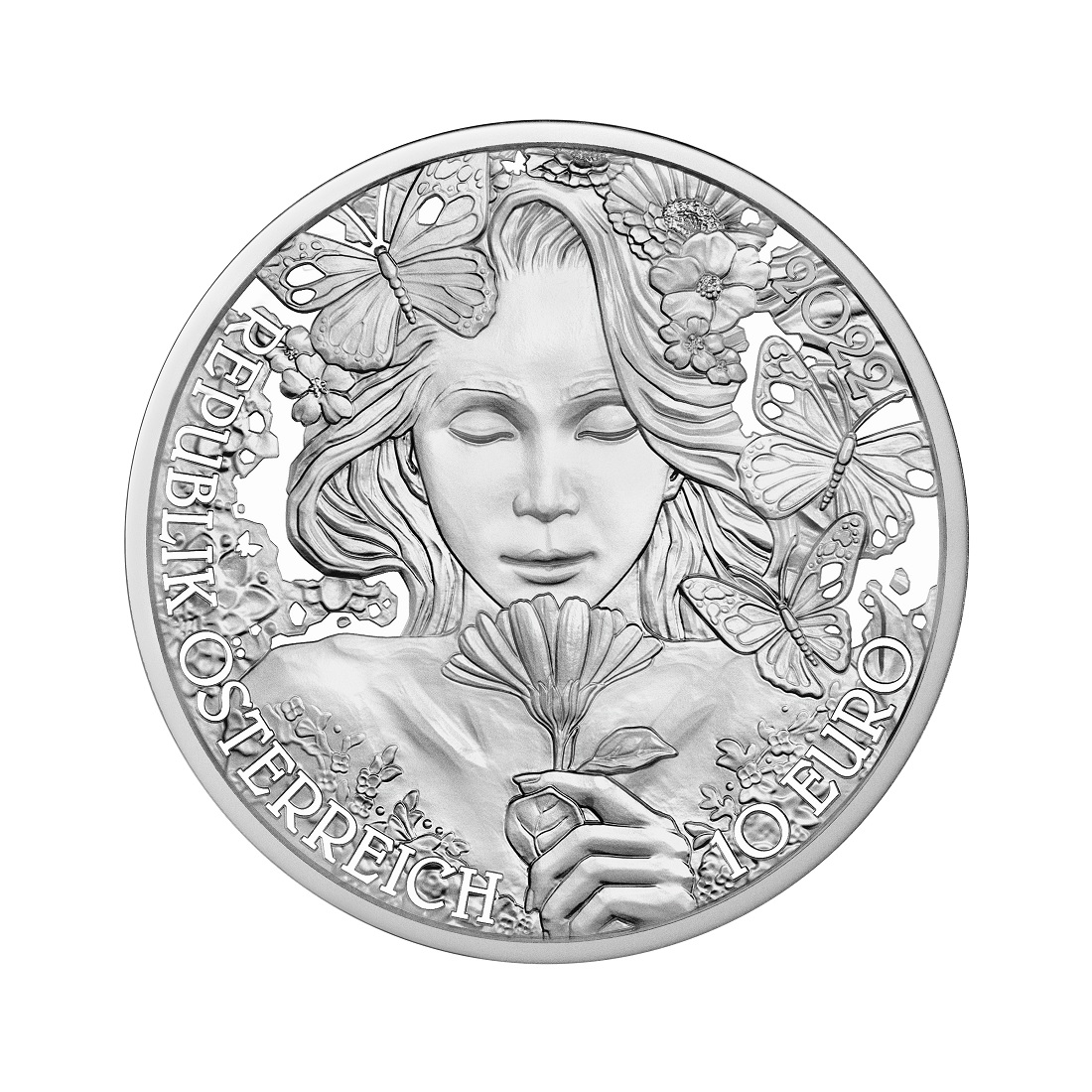 (EUR01.Proof.2022.25627) 10 euro Austria 2022 Proof silver - Marigold Obverse (zoom)