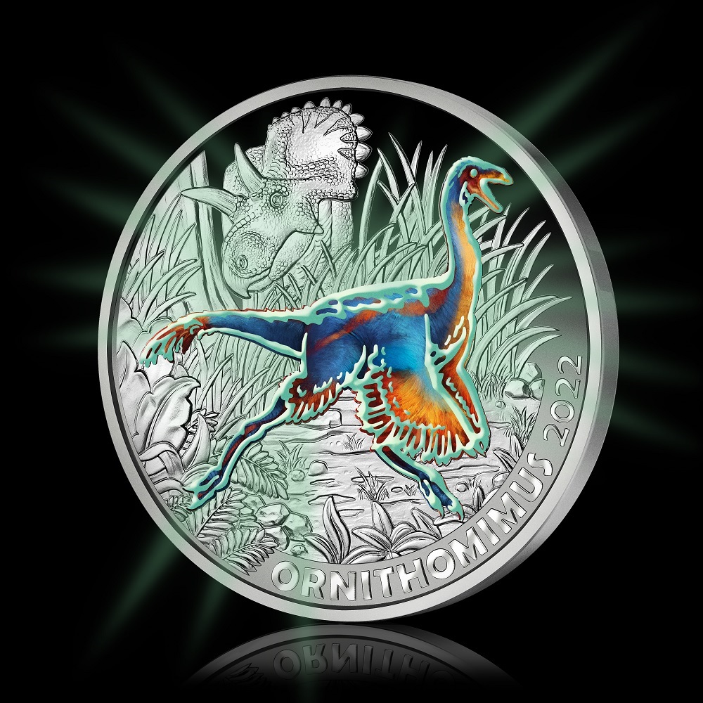 (EUR01.Unc.2022.25628) 3 € Austria 2022 - Ornithomimus Velox Reverse (glow-in-the-dark) (zoom)