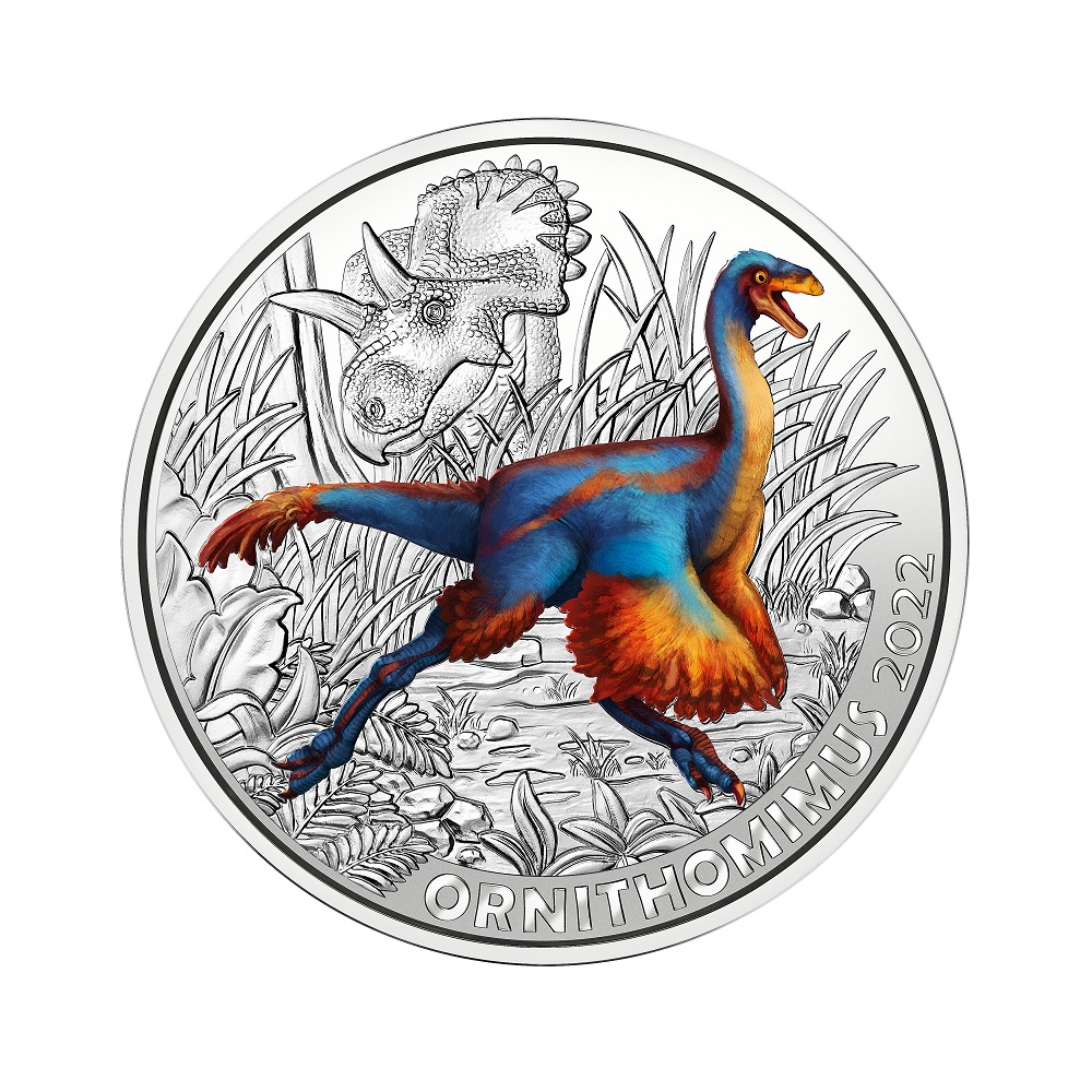 (EUR01.Unc.2022.25628) 3 euro Austria 2022 - Ornithomimus Velox Reverse (zoom)