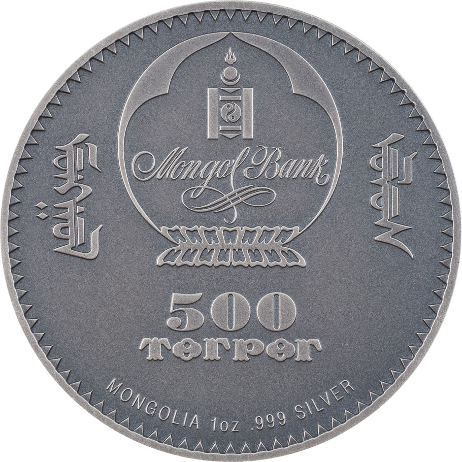 (W151.500.Tögrög.2022.30090) 500 Tögrög Mongolia 2022 1 oz Antique silver - Synapsida Obverse (zoom)