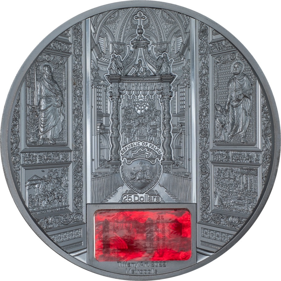 (W168.1.25.D.2022.30065) Palau 25 Dollars St. Peter s Basilica, Vatican 2022 - Black Proof silver Obverse (zoom)