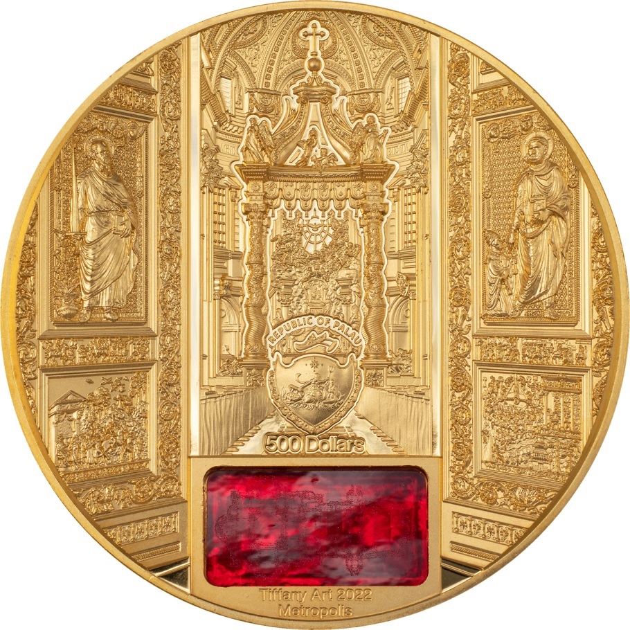 (W168.1.500.D.2022.30066) Palau 500 Dollars St. Peter s Basilica, in Vatican City 2022 - Proof gold Obverse (zoom)