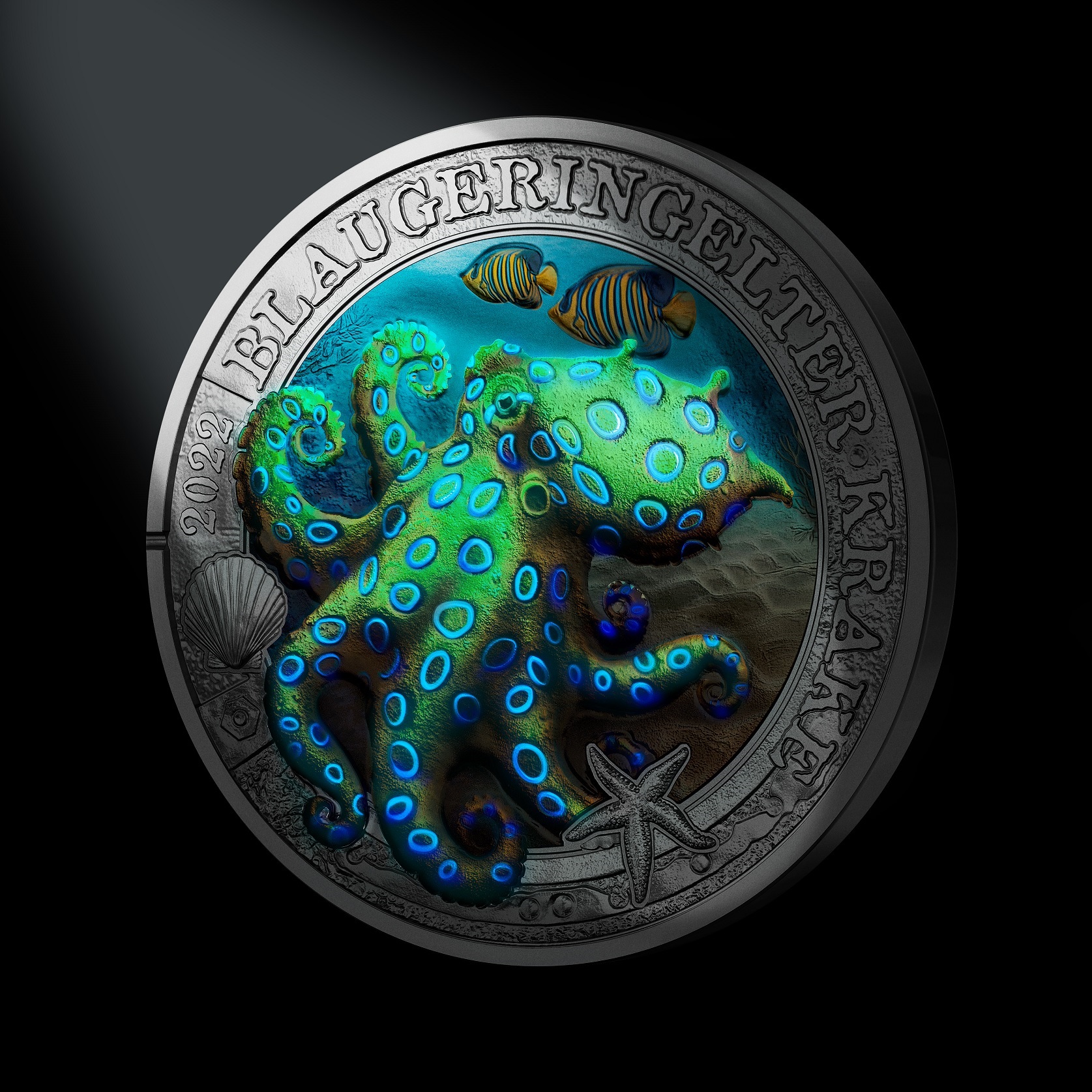 (EUR01.Unc.2022.25631) 3 € Austria 2022 - Blue-ringed octopus Reverse (glow-in-the-dark) (zoom)