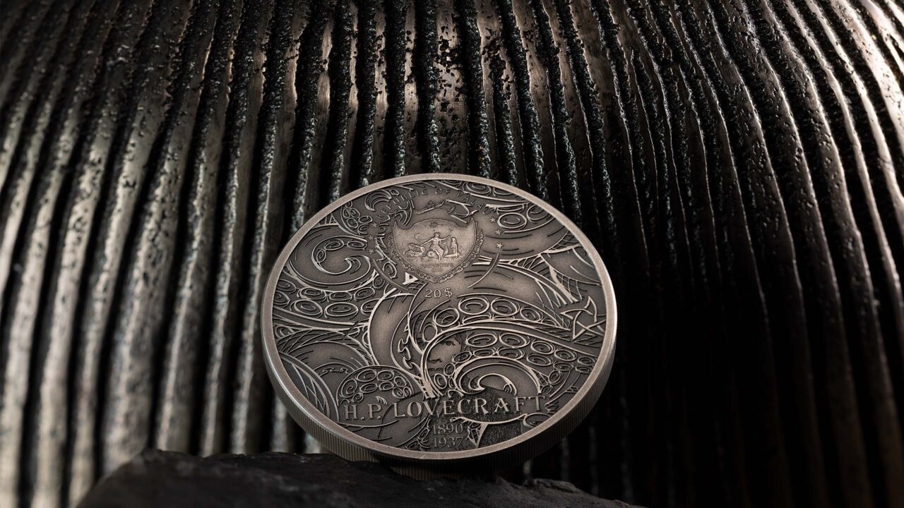 (W168.1.20.D.2022.30124) Palau 20 $ Cthulhu, by H.P. Lovecraft 2022 - Antique silver Obverse (blog illustration) (zoom)