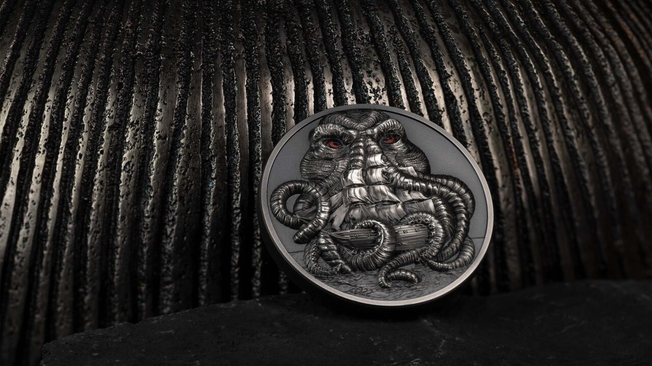 (W168.1.20.D.2022.30124) Palau 20 $ Cthulhu, by H.P. Lovecraft 2022 - Antique silver Reverse (blog illustration) (zoom)