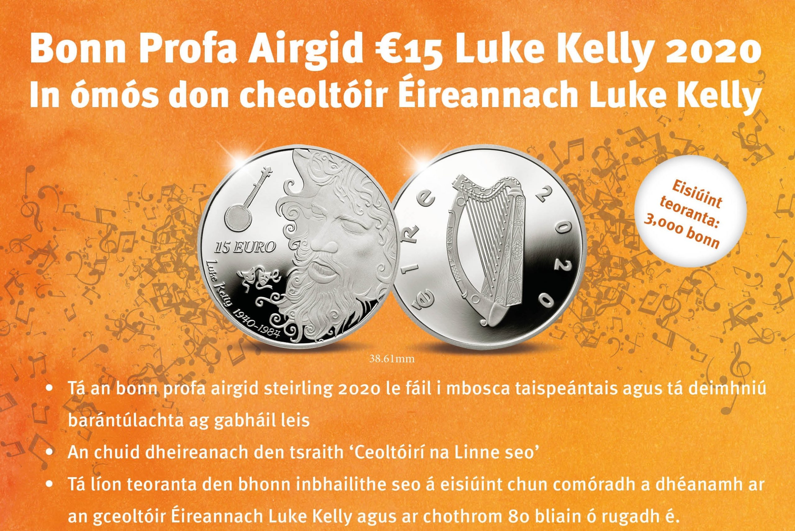 (EUR09.Proof.2020.IE2406) 15 euro Ireland 2020 Proof Ag - Luke Kelly (blog illustration) (zoom)