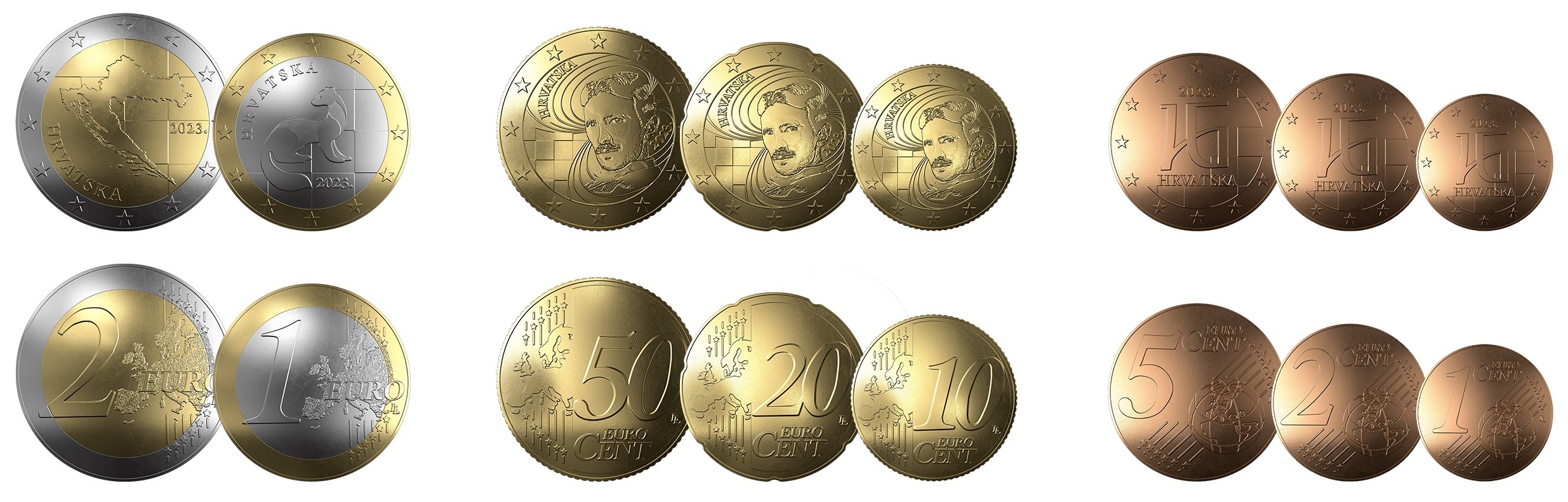 First Croatian euro coins, 2023