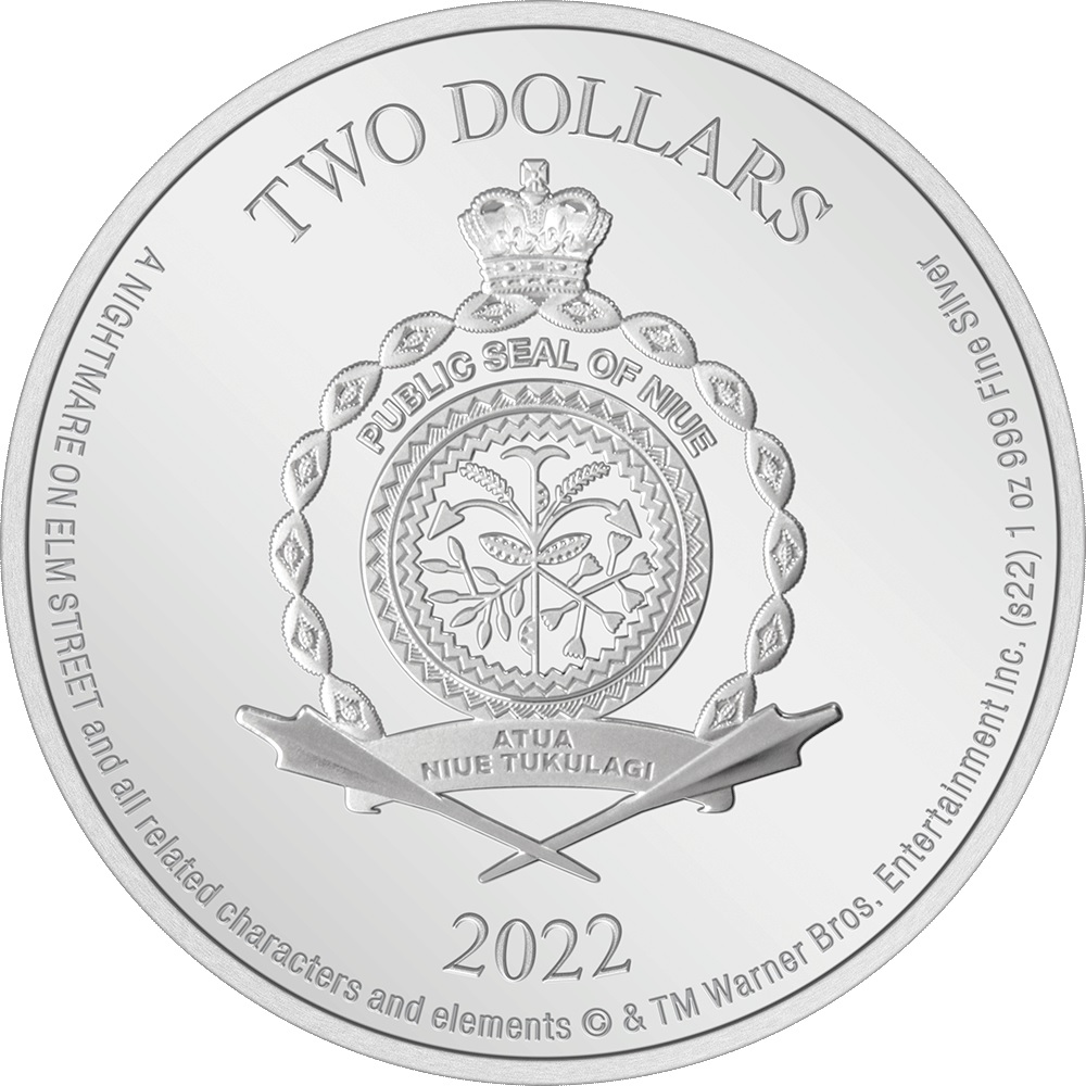 (W160.2.D.2022.30-01364) 2 Dollars Niue 2022 1 oz Proof silver - A Nightmare on Elm Street Obverse (zoom)