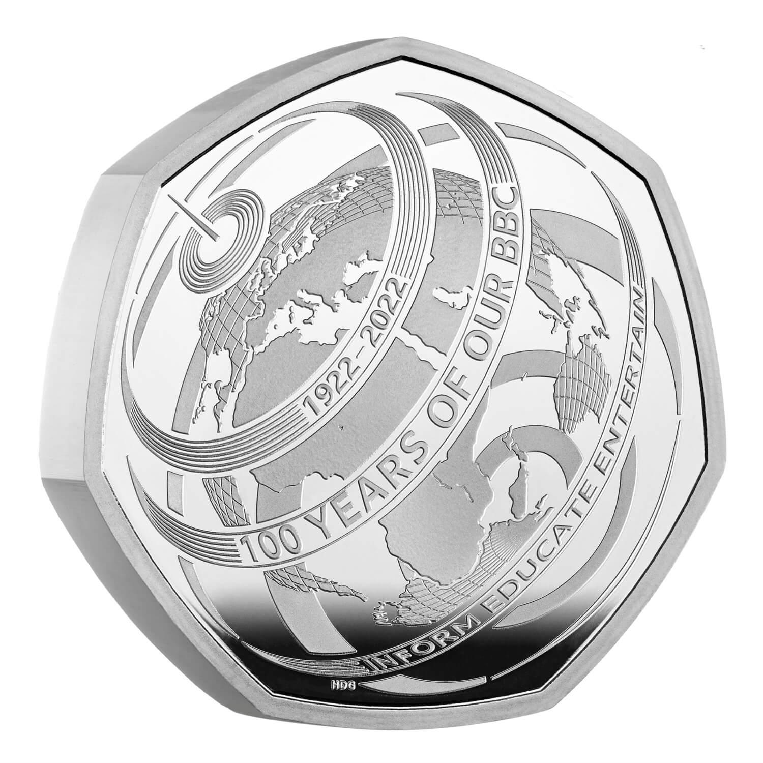 (W185.Piedfort.50.Pence.2022.UK22BBPF) Piedfort 50 Pence The 100th Anniversary of Our BBC 2022 - Proof silver Reverse (zoom)