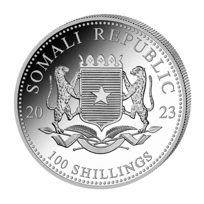 (W203.100.S.2023.1.oz.Ag.1) 100 Shillings Somali Republic 2023 1 oz silver - Elephant Obverse (zoom)