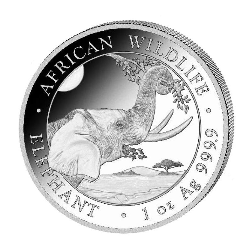 (W203.100.S.2023.1.oz.Ag.1) 100 Shillings Somali Republic 2023 1 oz silver - Elephant Reverse (zoom)