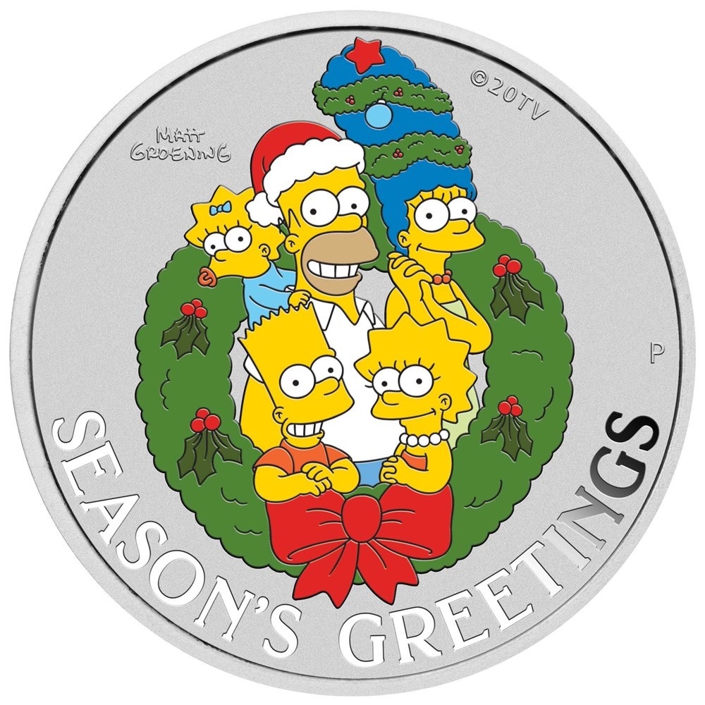 (W228.1.1.D.2022.22M70BAD) 1 Dollar Tuvalu 2022 1 oz silver - The Simpsons Season s Greetings Reverse (zoom)