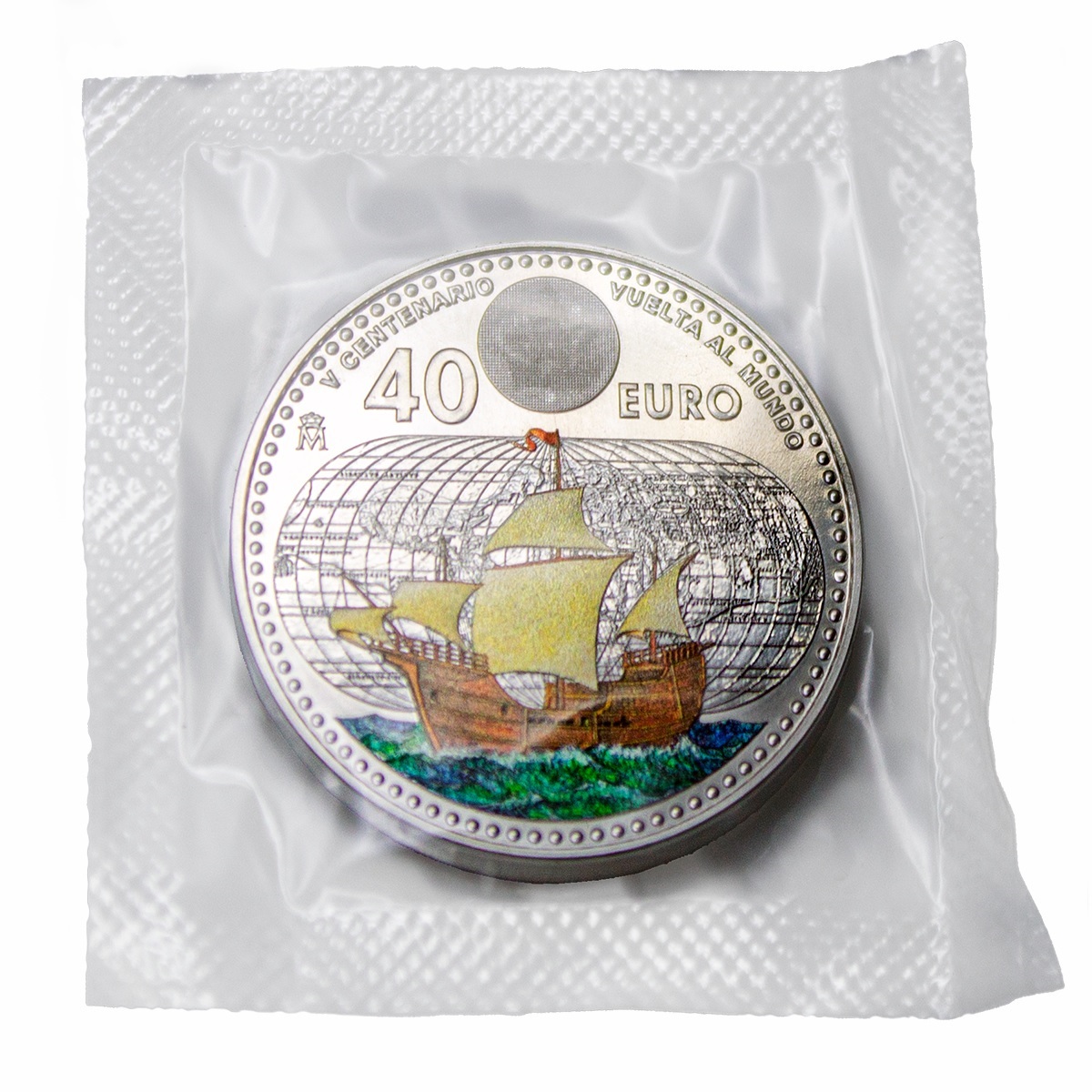(EUR05.Unc.2022.32920022) 40 € Spain 2022 Ag - 500th anniversary of the round-the-world voyage (wrapper) (zoom)
