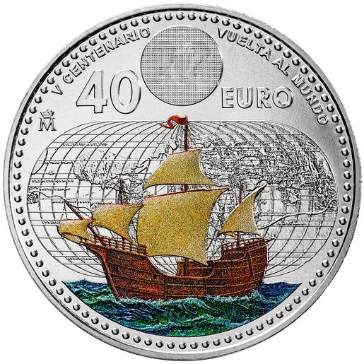(EUR05.Unc.2022.32920022) 40 euro Spain 2022 silver - 500th anniversary of the round-the-world voyage Reverse (zoom)