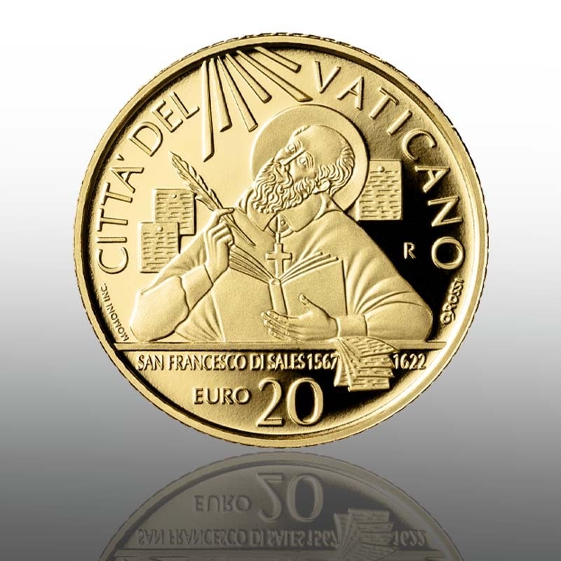 (EUR19.Proof.2022.CN1640) 20 euro Vatican 2022 Proof gold - Saint Francis de Sales Reverse (zoom)