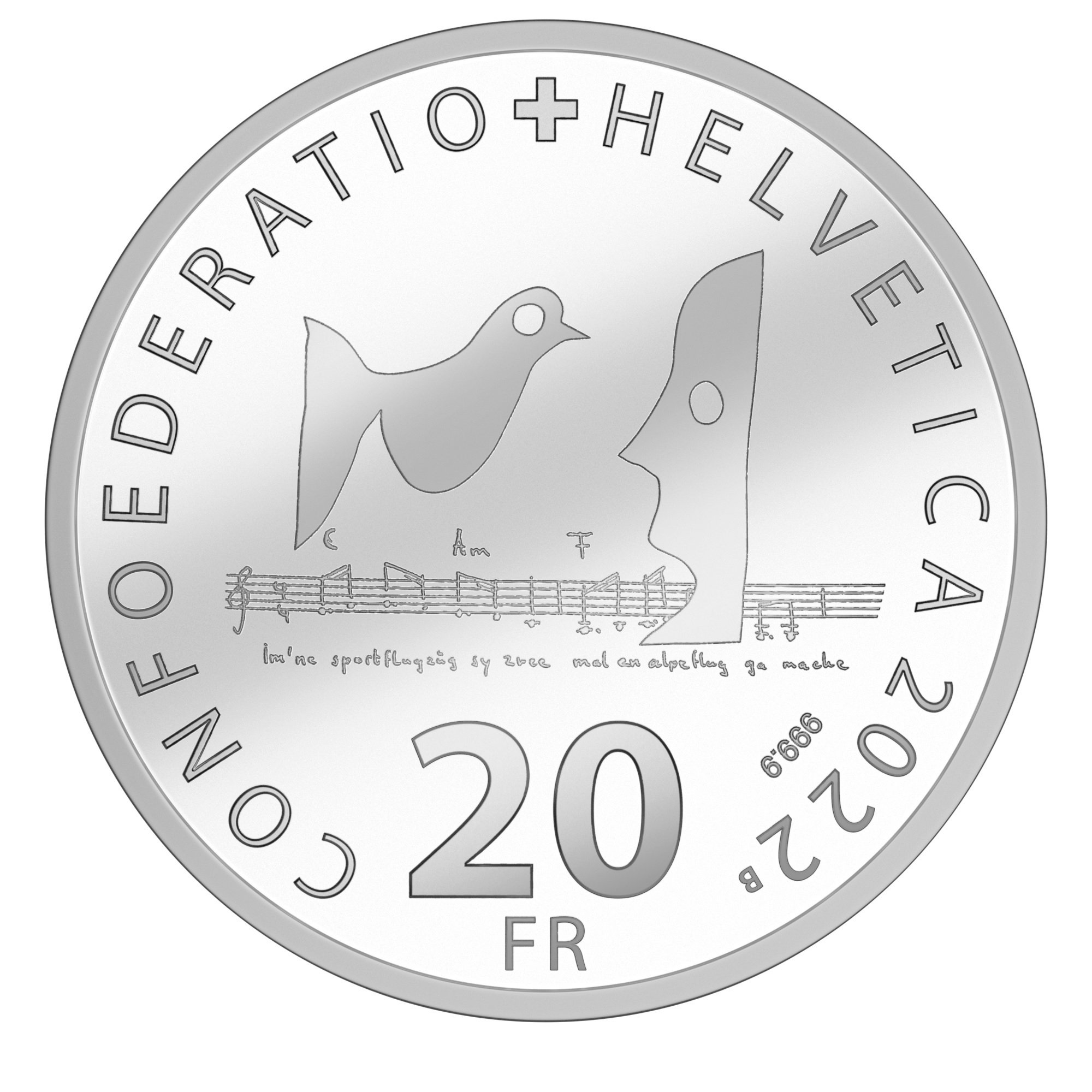 (W209.20.F.2022_B.510000619) Switzerland 20 Francs Mani Matter 2022 B Obverse (zoom)
