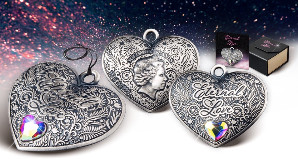 (W106.1.D.n.d._2022_.1) 1 $ Salomon Islands n.d. (2022) 15 grams Antique silver - Eternal Love (blog illustration) (zoom)