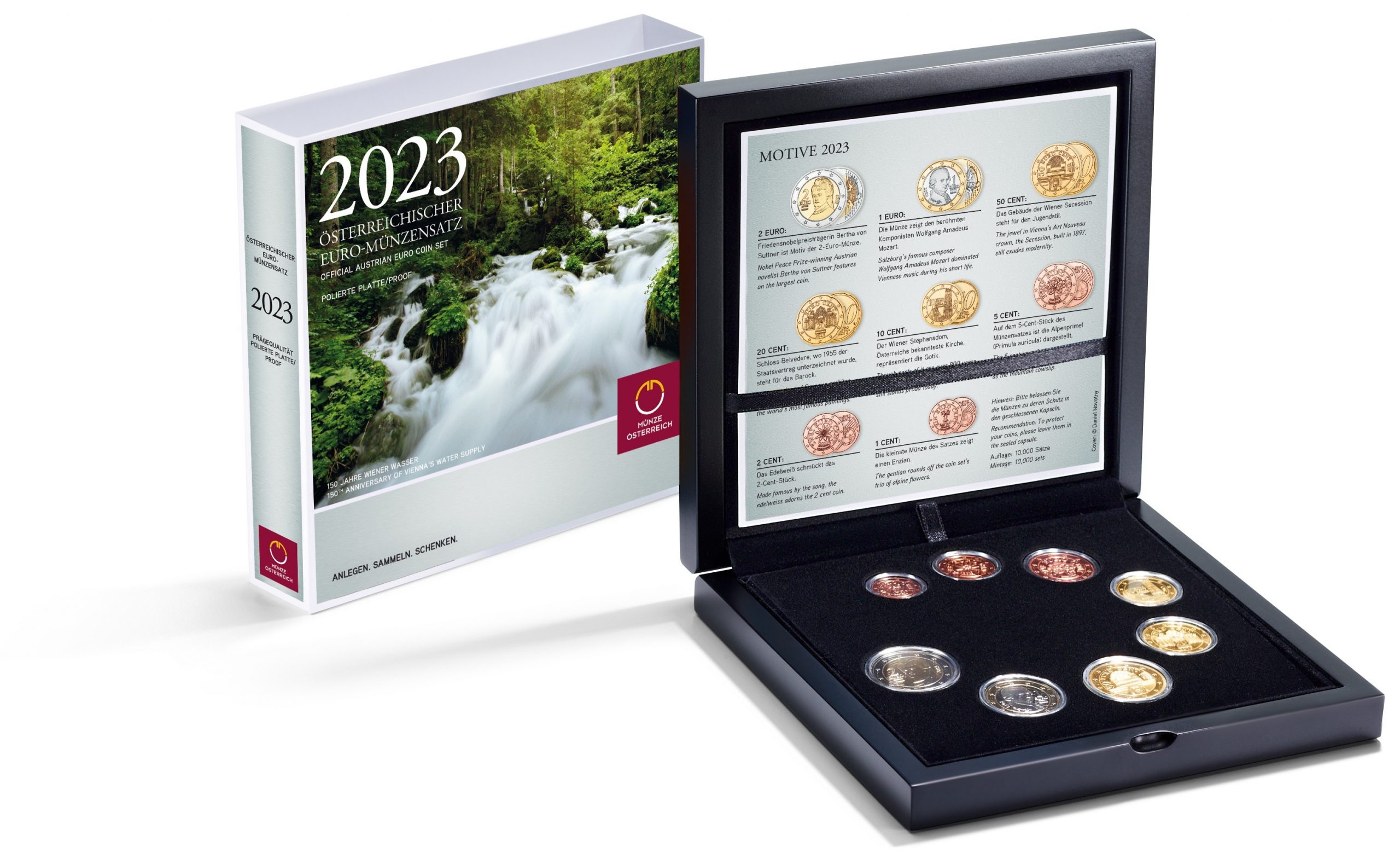 (EUR01.Proof.set.2023.25636) Proof coin set Austria 2023 (First Vienna Spring Water Main) (zoom)
