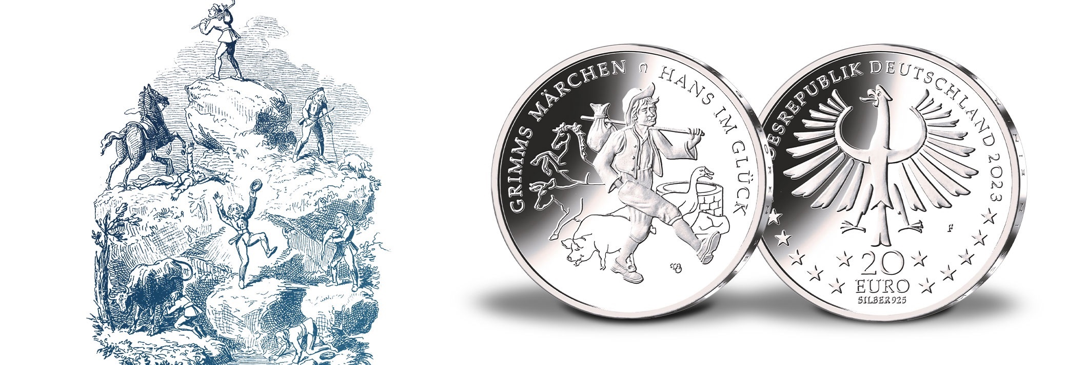 (EUR03.Proof.2023.910110SF5) 20 € Germany 2023 F Proof silver - Hans in Luck (blog illustration) (zoom)